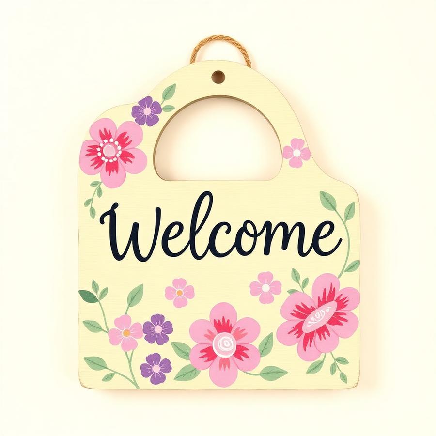 Hand-painted floral welcome door hanger by Mimi's Workshop